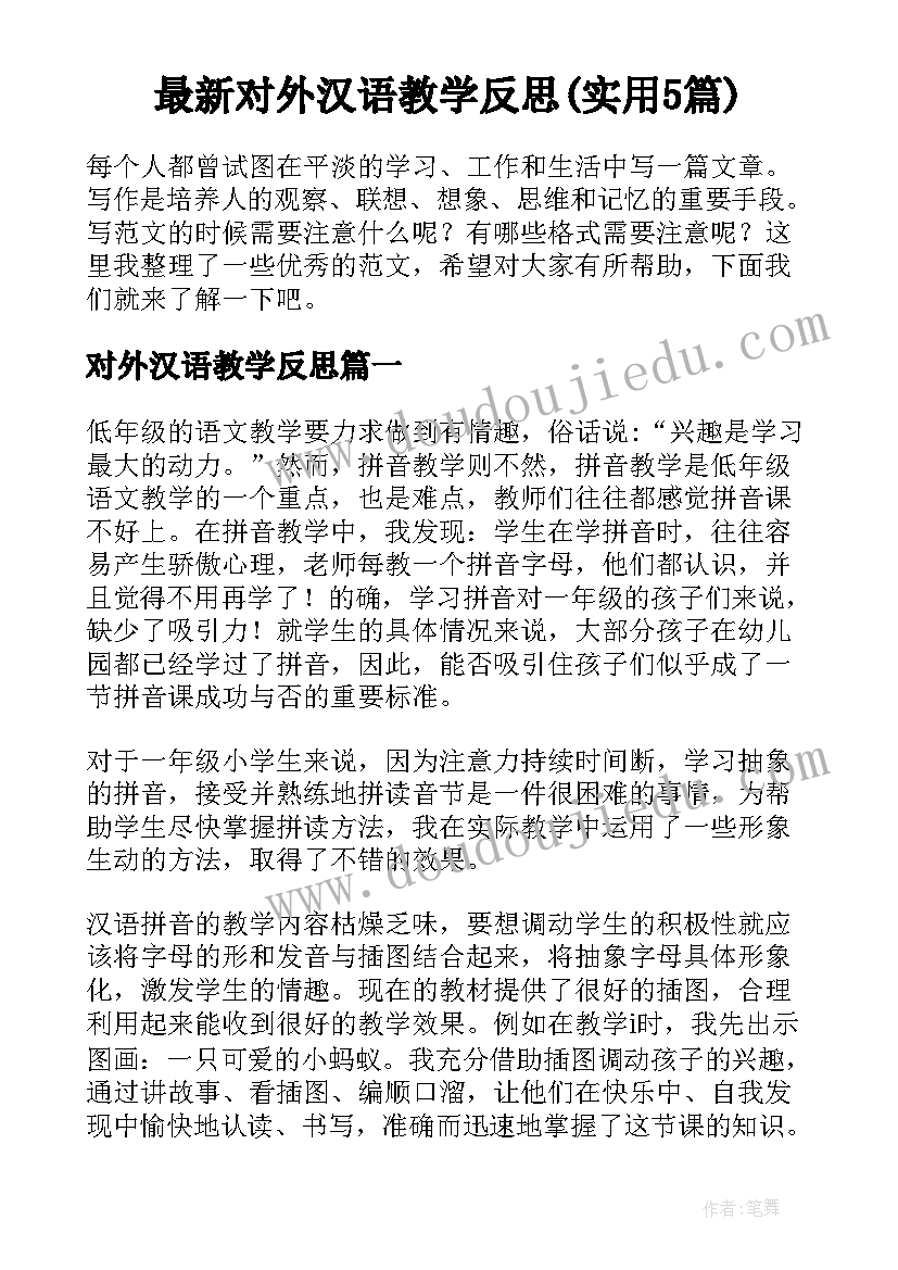 最新对外汉语教学反思(实用5篇)