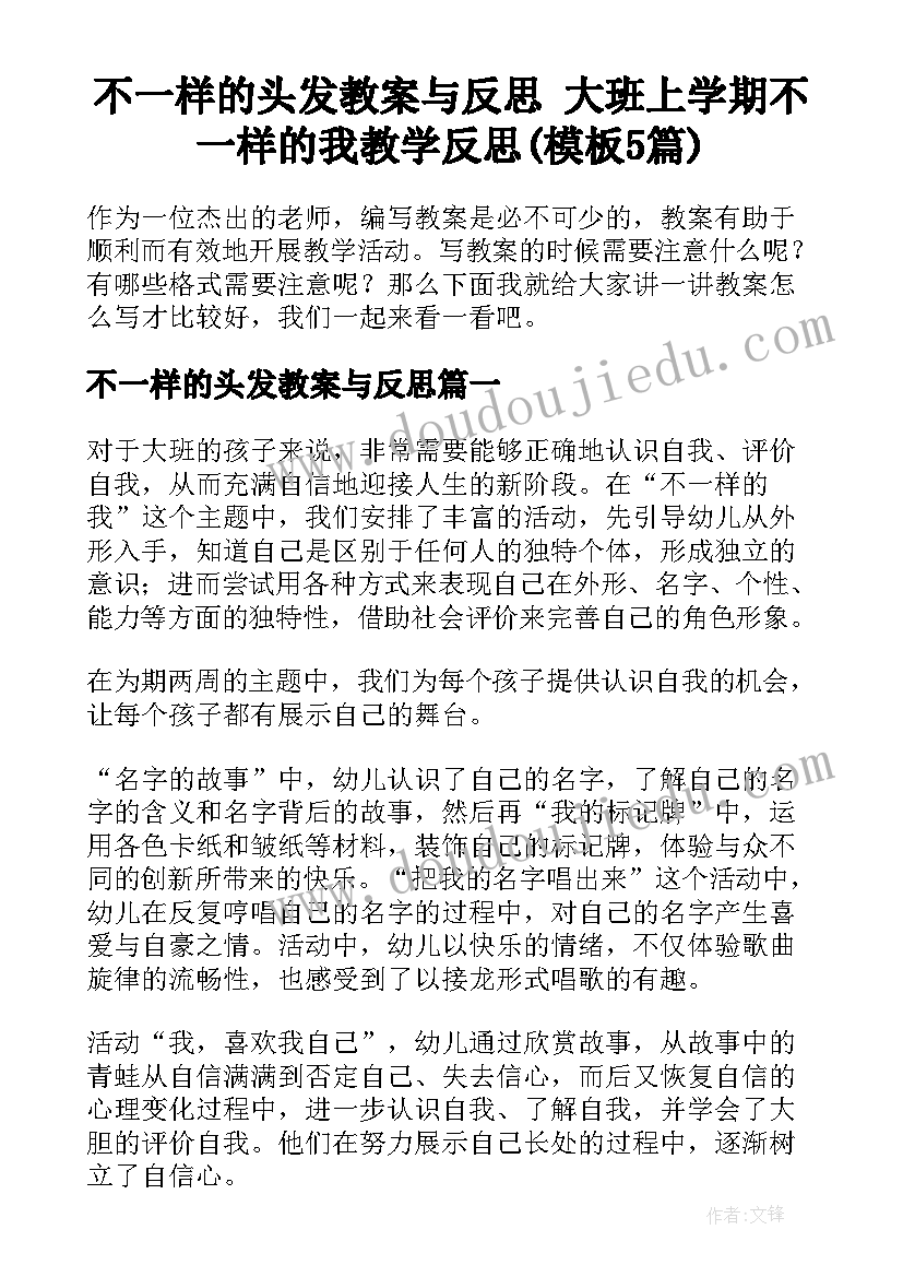 不一样的头发教案与反思 大班上学期不一样的我教学反思(模板5篇)