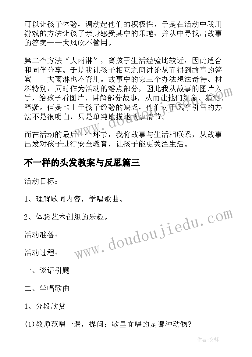 不一样的头发教案与反思 大班上学期不一样的我教学反思(模板5篇)