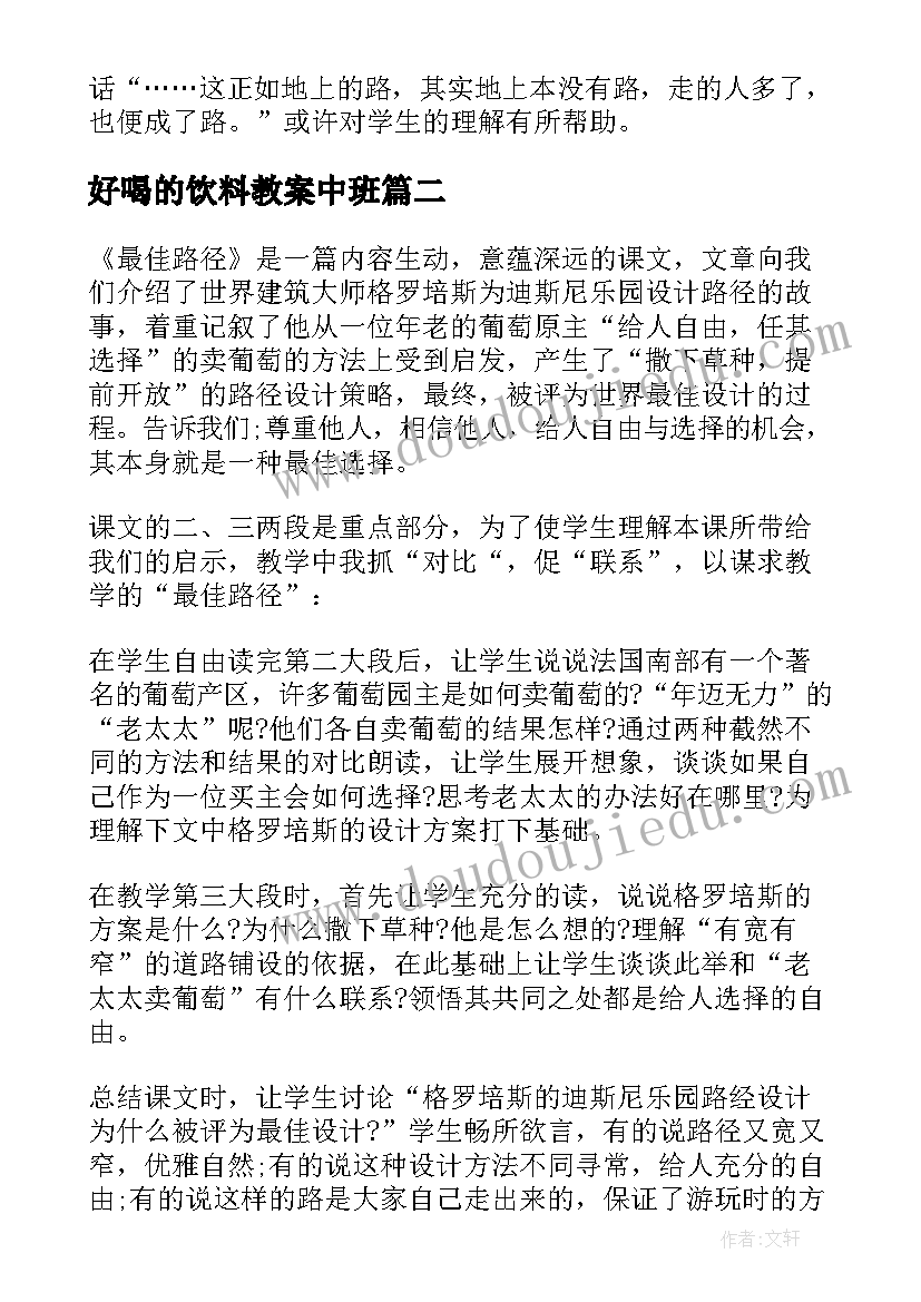 2023年好喝的饮料教案中班(通用5篇)