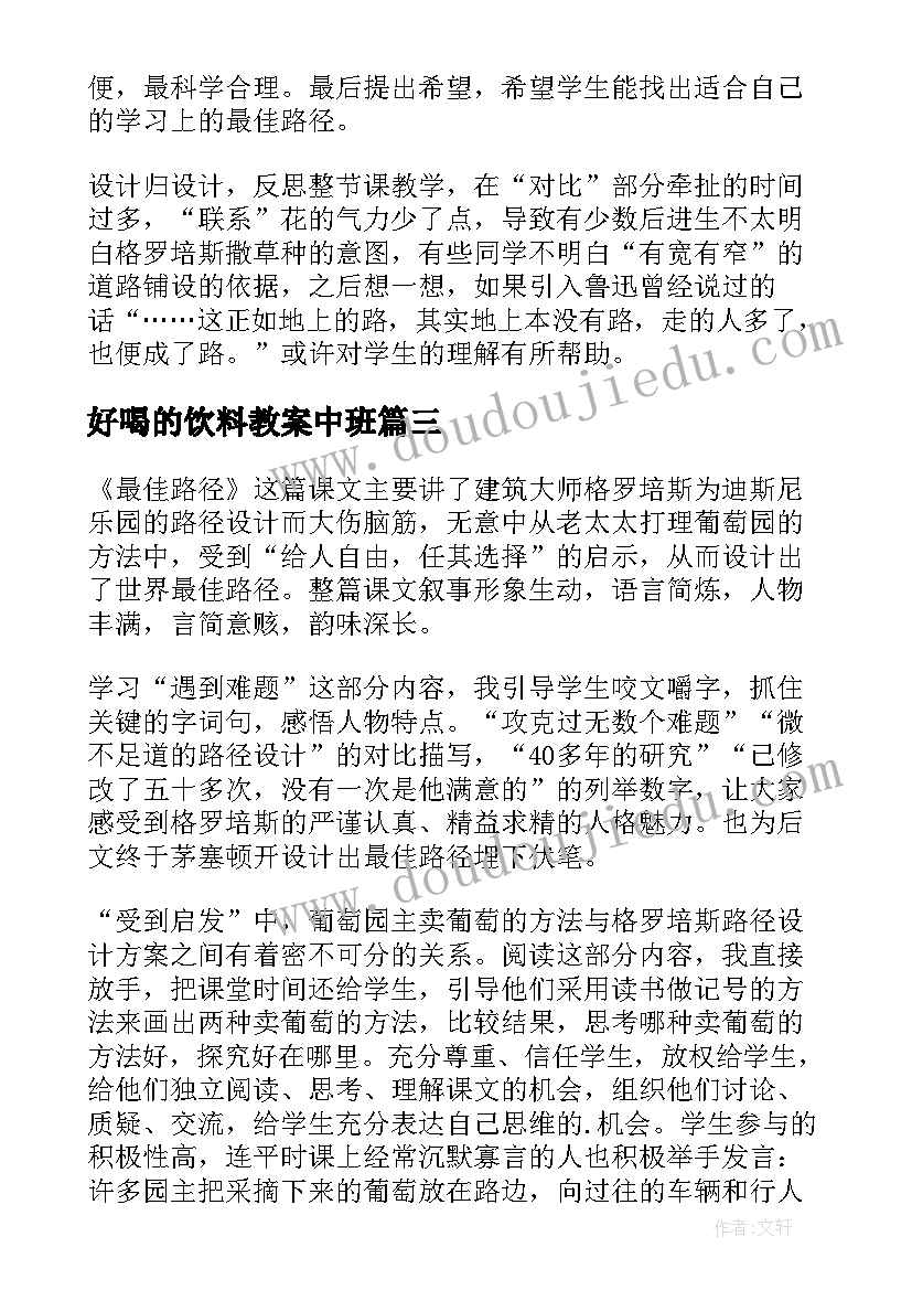 2023年好喝的饮料教案中班(通用5篇)