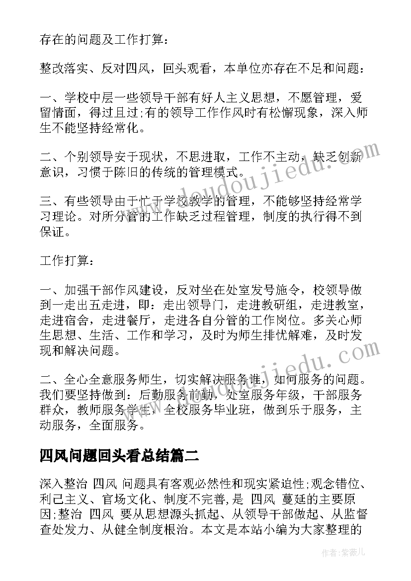 2023年四风问题回头看总结(优质5篇)