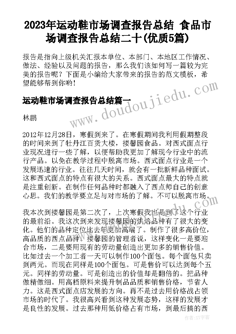 2023年运动鞋市场调查报告总结 食品市场调查报告总结二十(优质5篇)