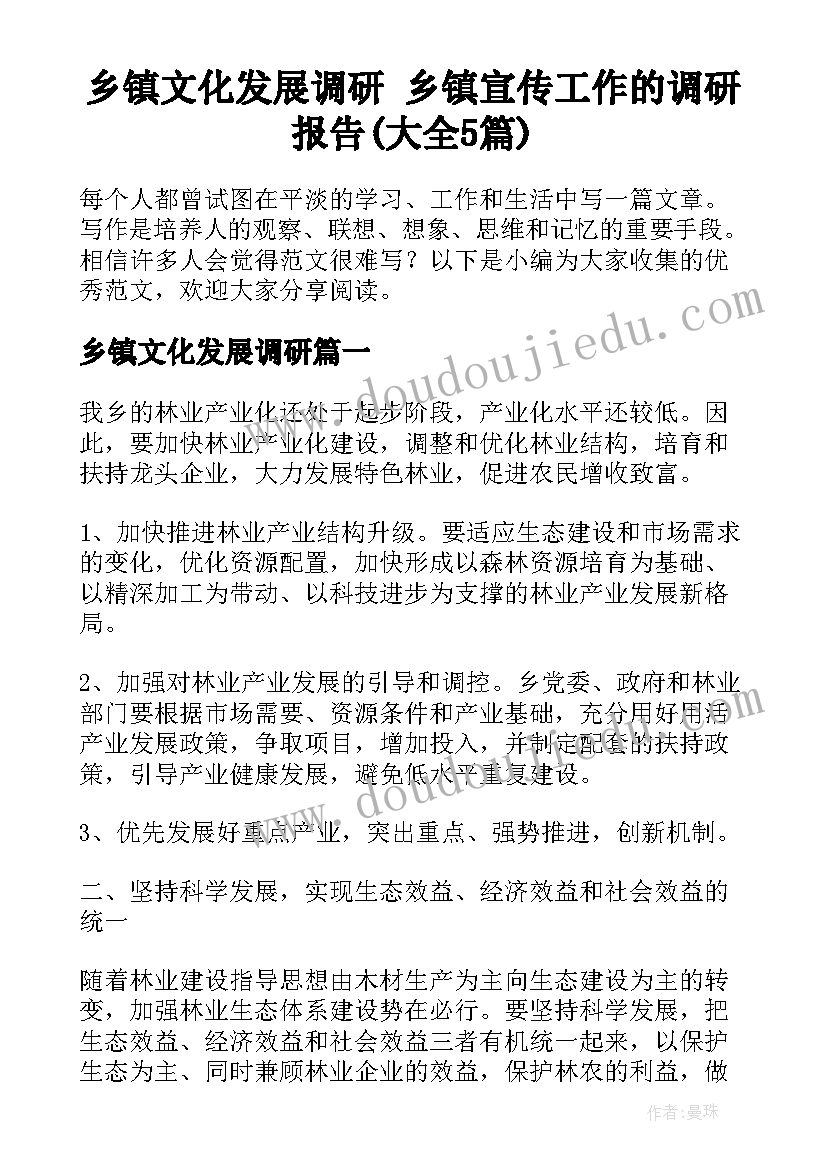 乡镇文化发展调研 乡镇宣传工作的调研报告(大全5篇)