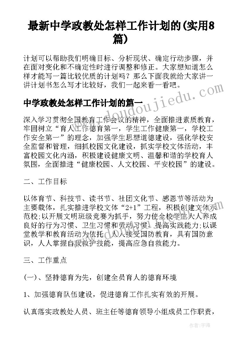 最新中学政教处怎样工作计划的(实用8篇)