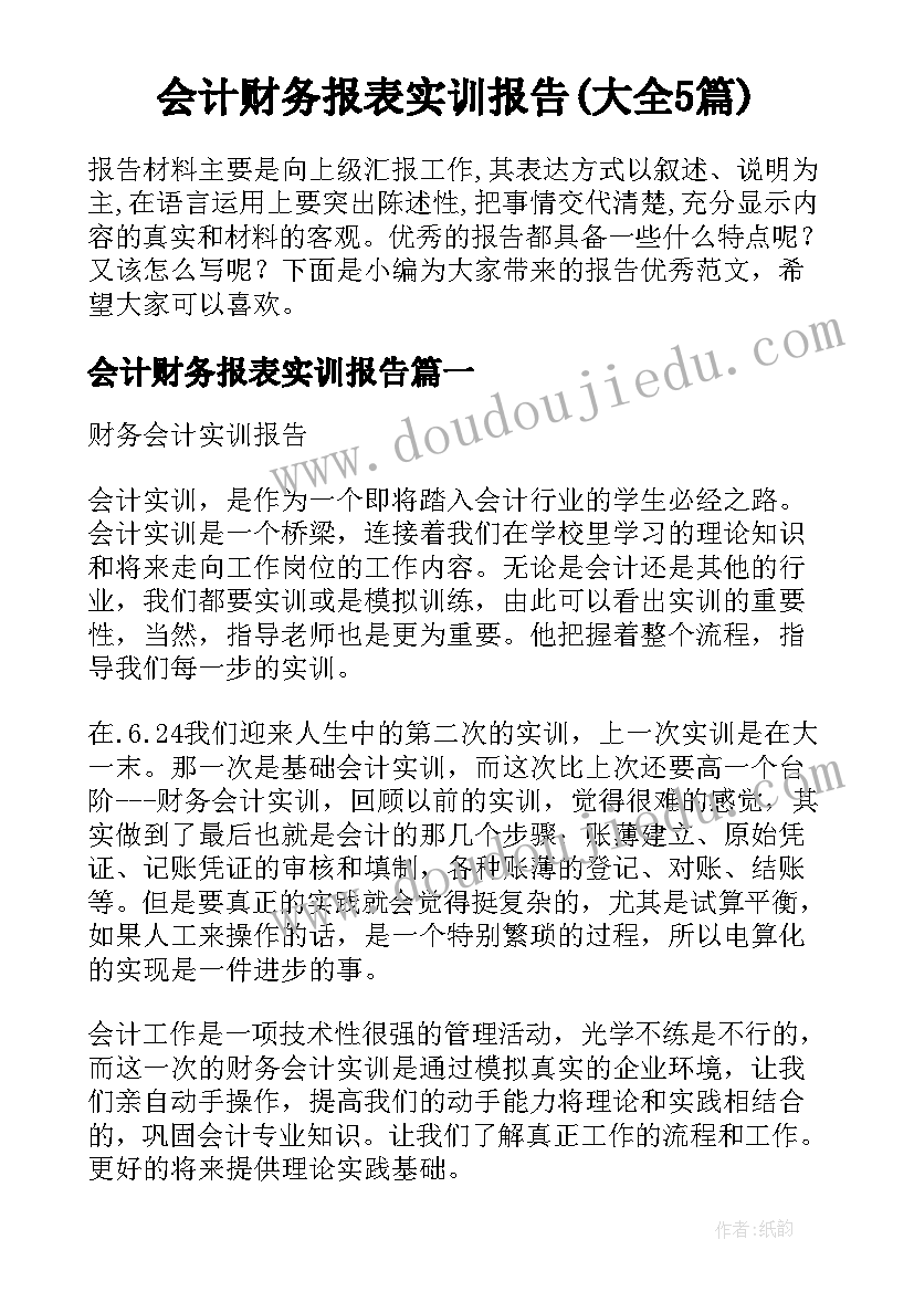 会计财务报表实训报告(大全5篇)