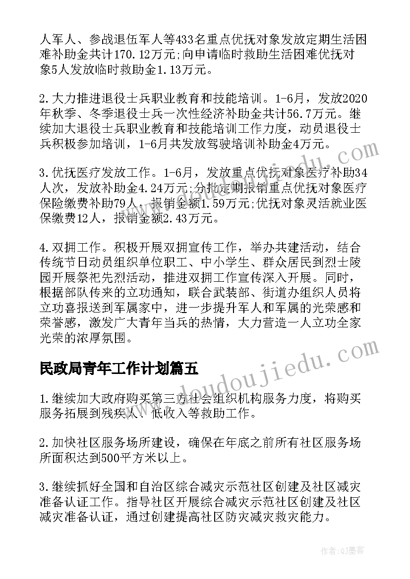 民政局青年工作计划(优质5篇)