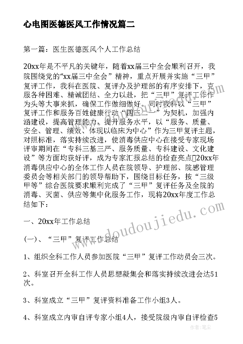 心电图医德医风工作情况 医生医德医风个人总结(通用6篇)