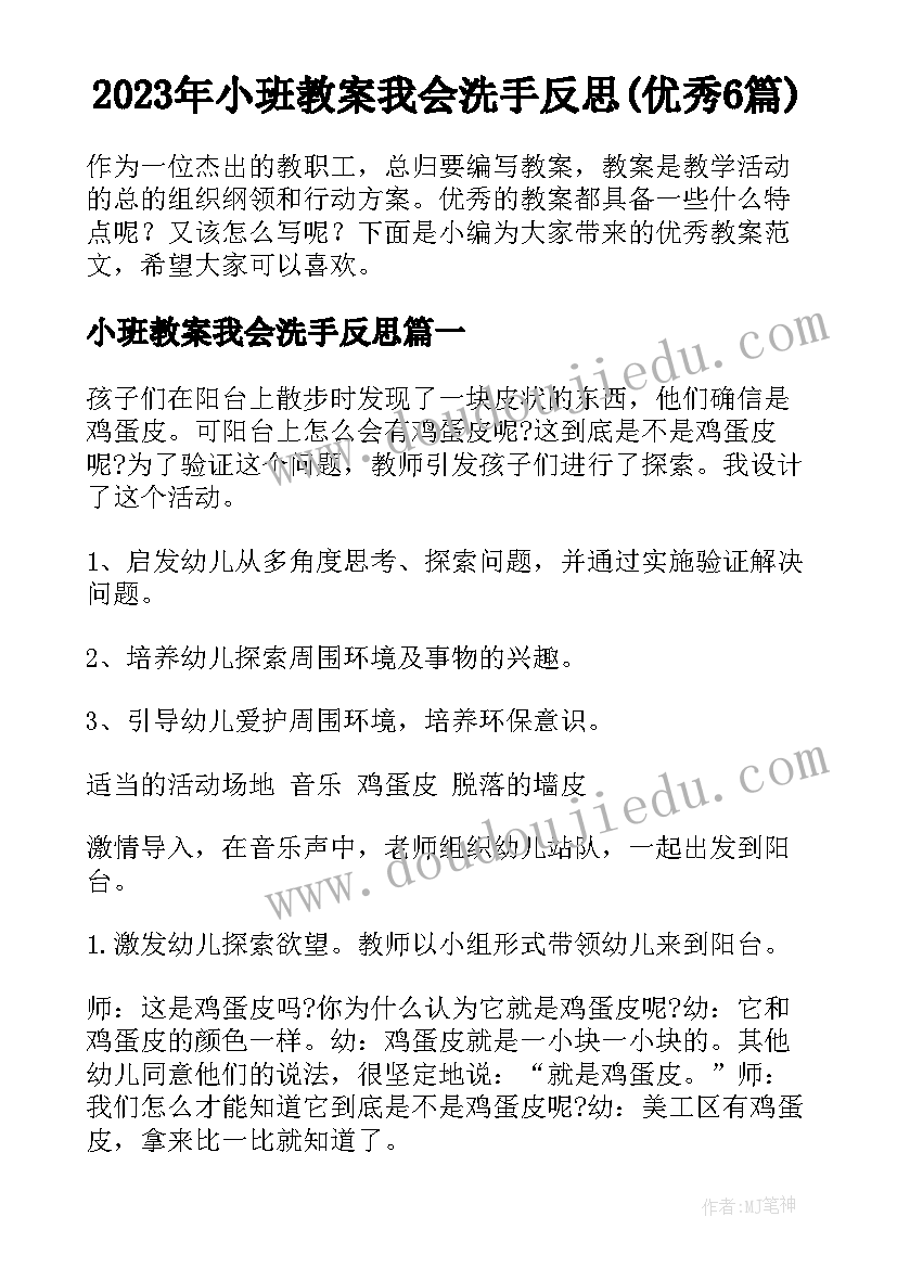 2023年小班教案我会洗手反思(优秀6篇)