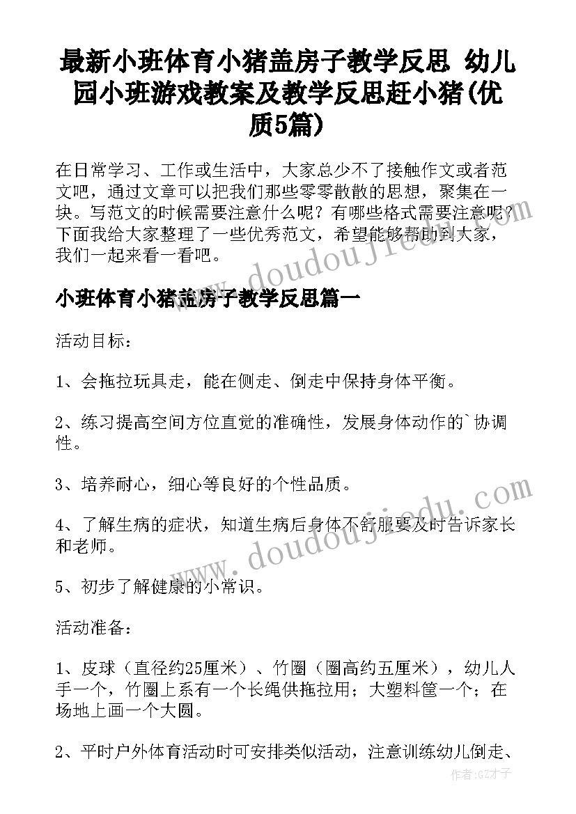 最新小班体育小猪盖房子教学反思 幼儿园小班游戏教案及教学反思赶小猪(优质5篇)