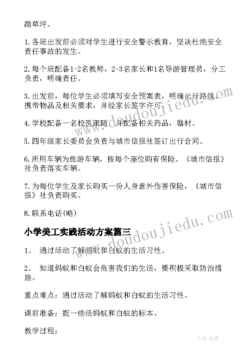 最新小学美工实践活动方案(大全10篇)