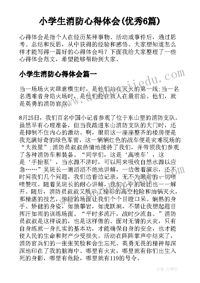 小学生消防心得体会(优秀6篇)