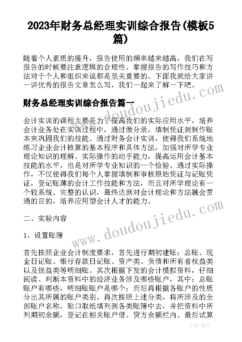 2023年财务总经理实训综合报告(模板5篇)