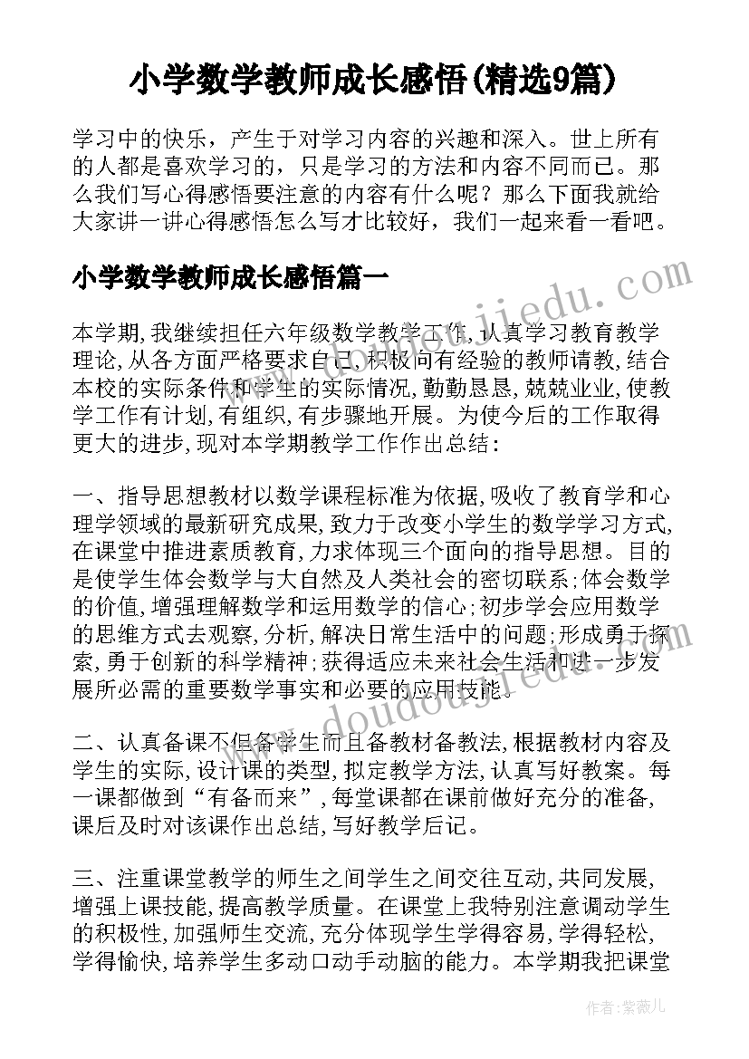 小学数学教师成长感悟(精选9篇)