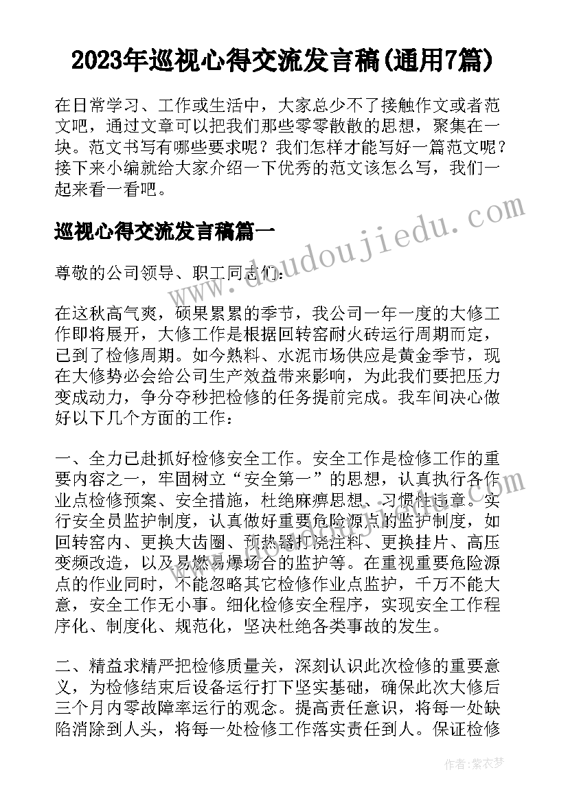 2023年巡视心得交流发言稿(通用7篇)