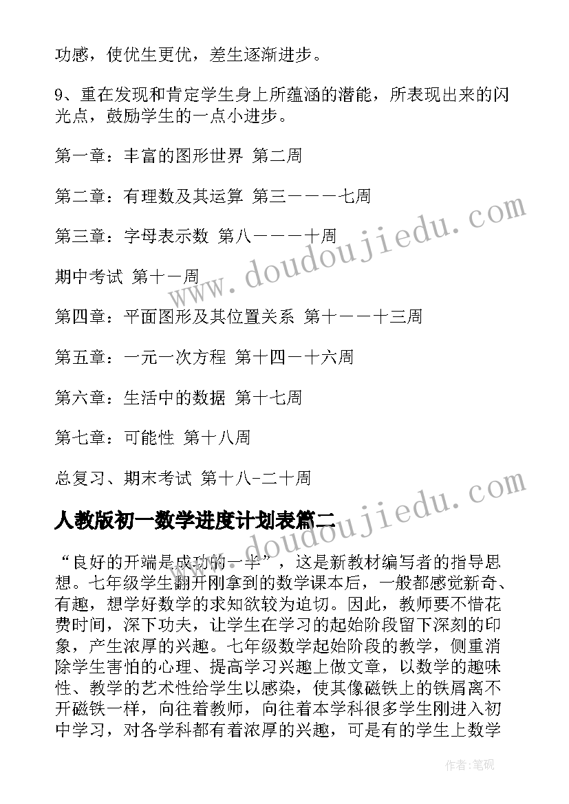 2023年人教版初一数学进度计划表 七年级数学教学计划(实用9篇)