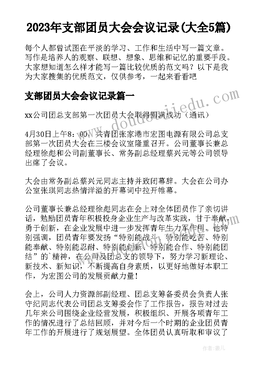 2023年支部团员大会会议记录(大全5篇)