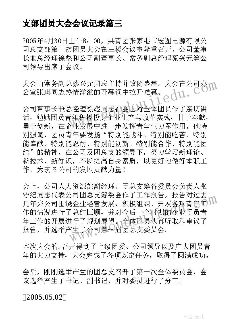 2023年支部团员大会会议记录(大全5篇)