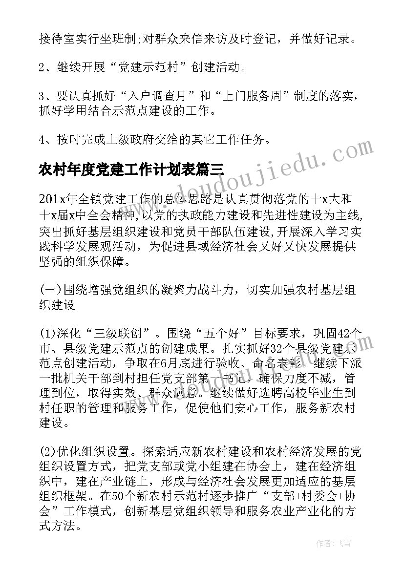 2023年农村年度党建工作计划表(精选7篇)