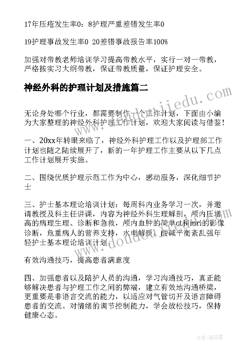 2023年神经外科的护理计划及措施(通用5篇)