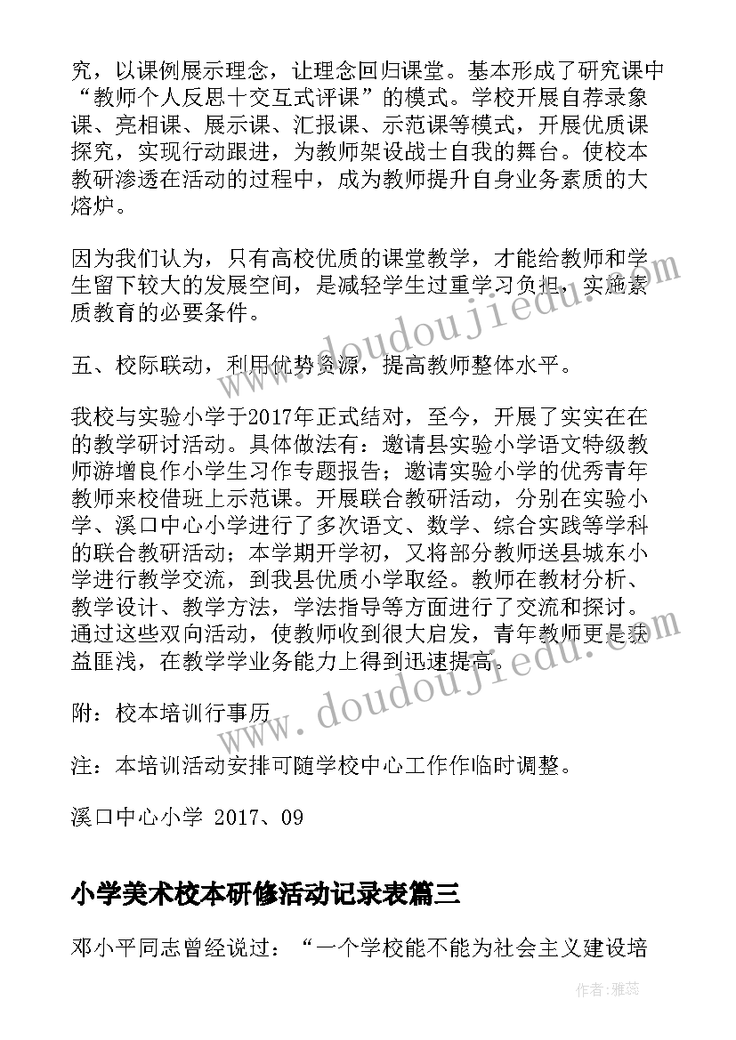 最新小学美术校本研修活动记录表 校本研修活动方案(模板5篇)