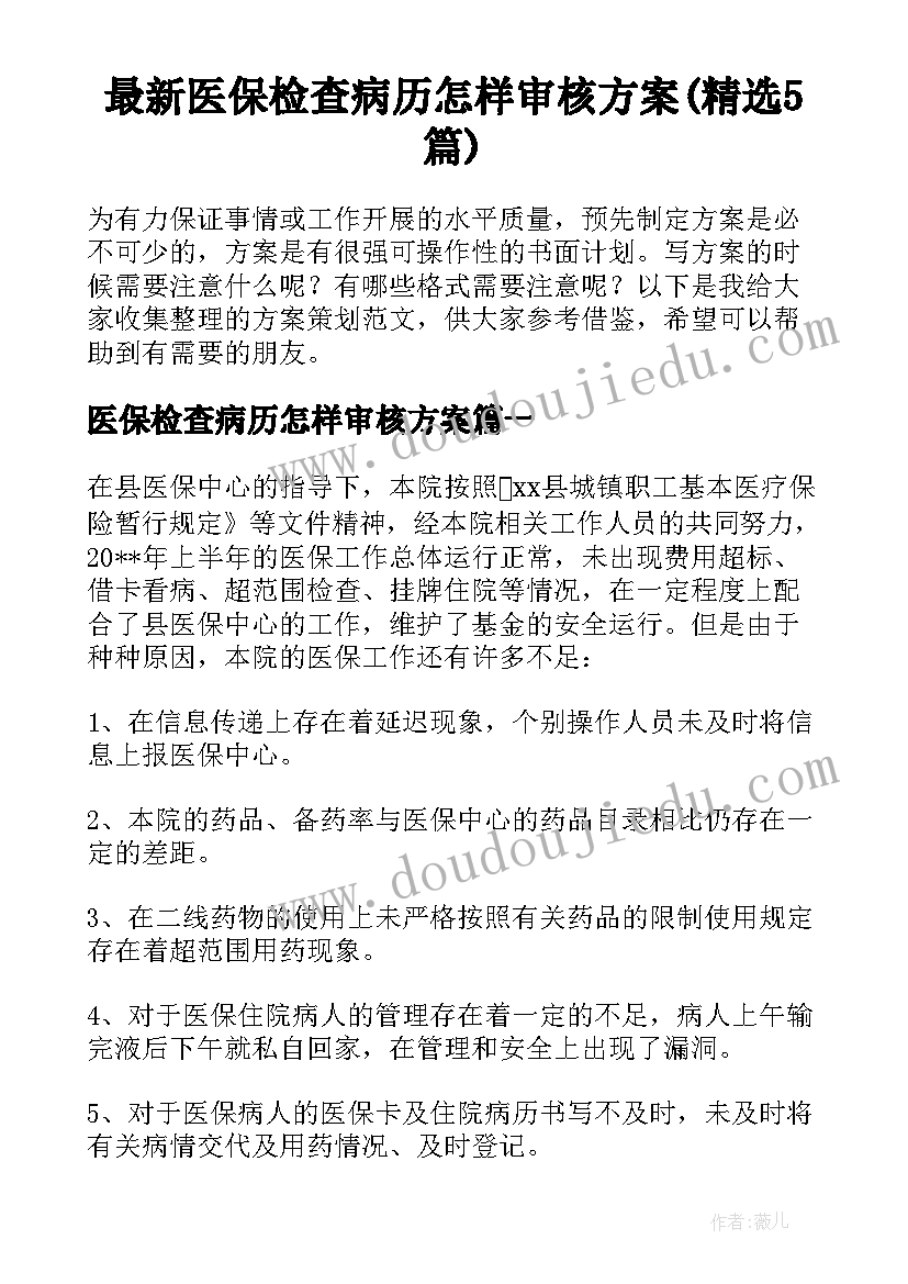 最新医保检查病历怎样审核方案(精选5篇)