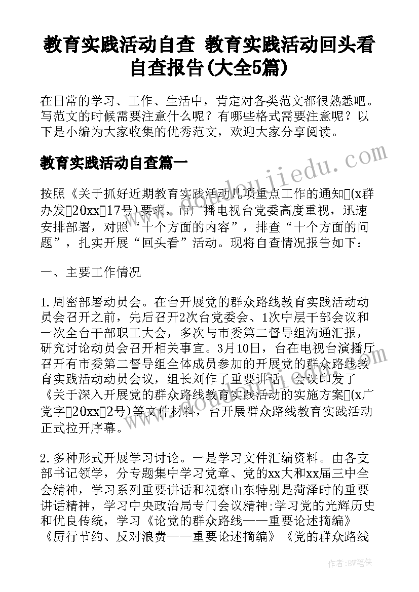 教育实践活动自查 教育实践活动回头看自查报告(大全5篇)