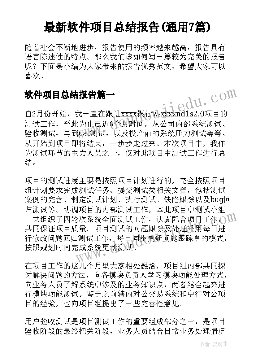 最新软件项目总结报告(通用7篇)