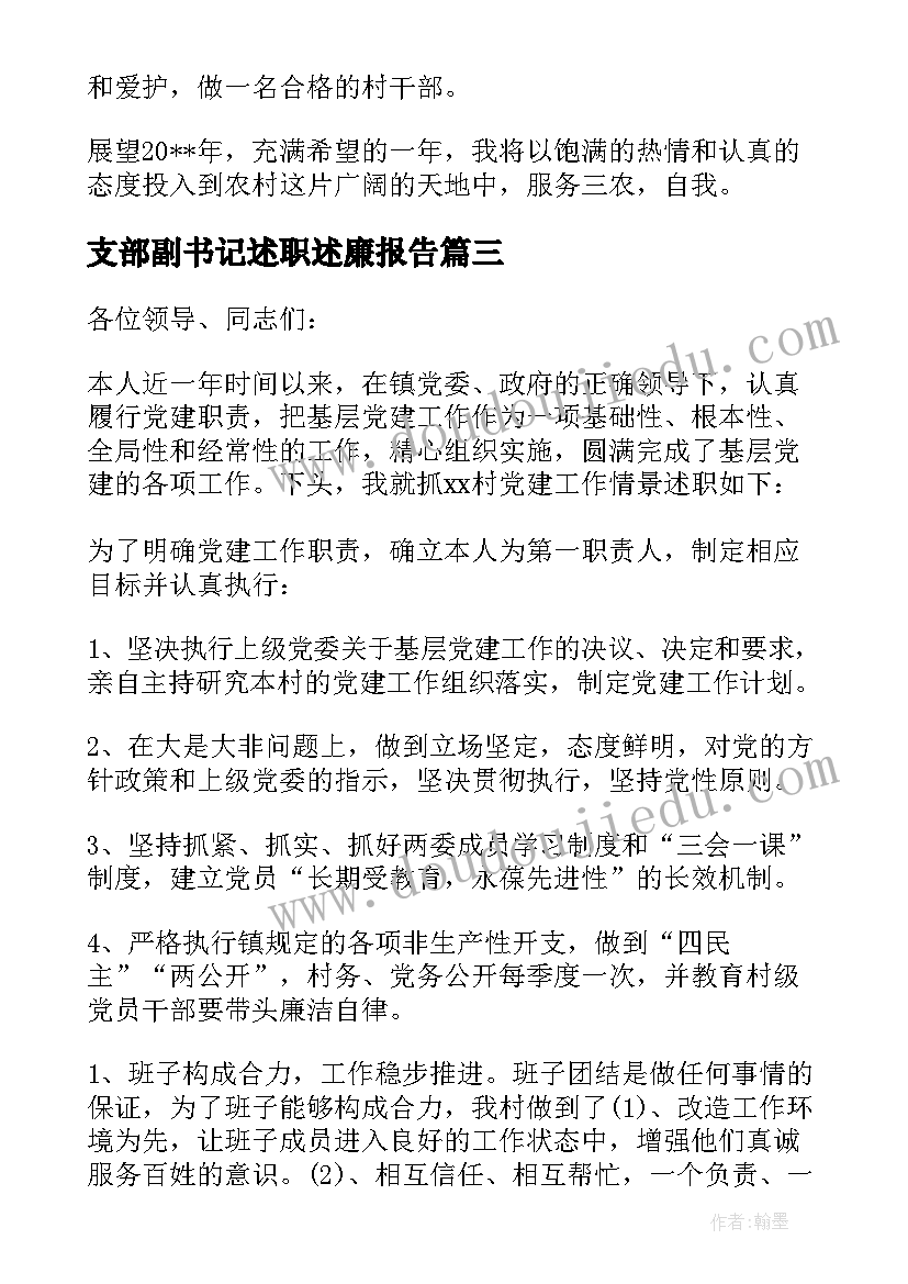 最新支部副书记述职述廉报告 支部书记工作报告(优质5篇)