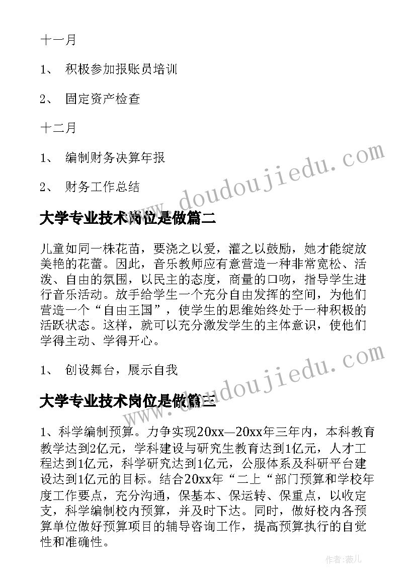 最新大学专业技术岗位是做 大学专业财务工作计划必备(模板5篇)