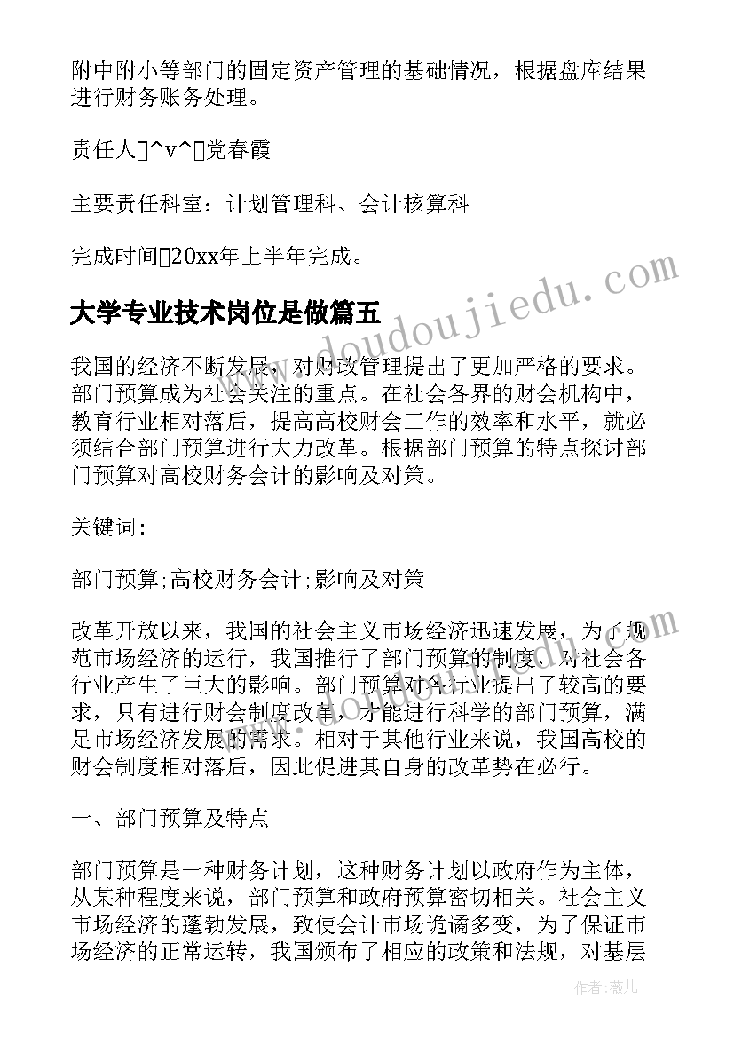 最新大学专业技术岗位是做 大学专业财务工作计划必备(模板5篇)