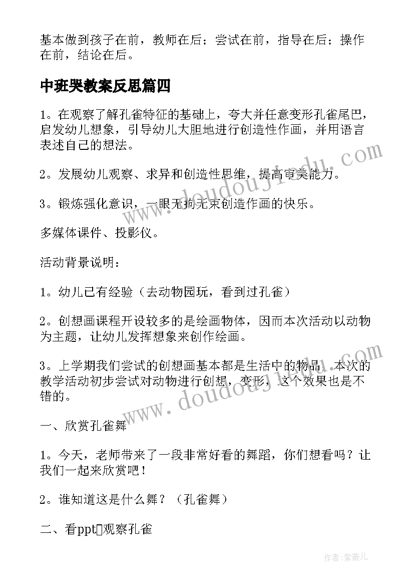 2023年中班哭教案反思(优秀10篇)