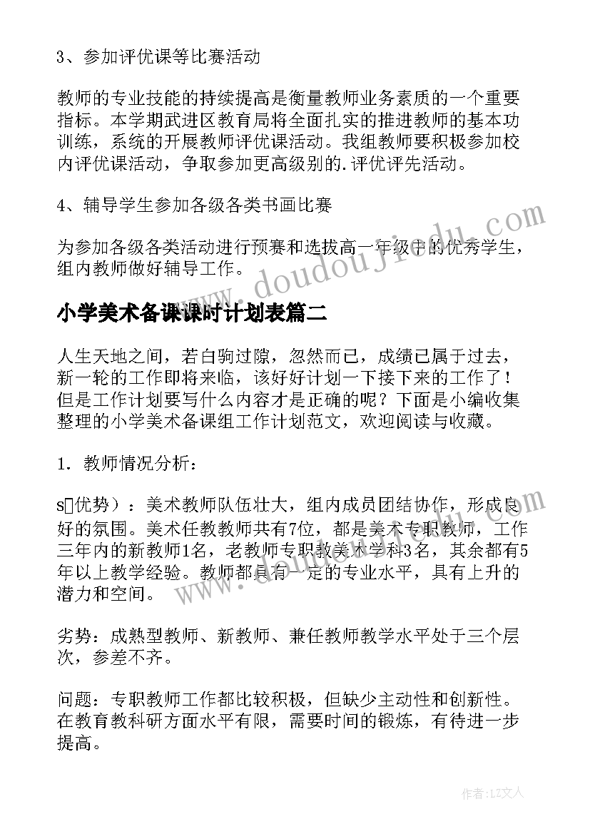 2023年小学美术备课课时计划表(模板5篇)