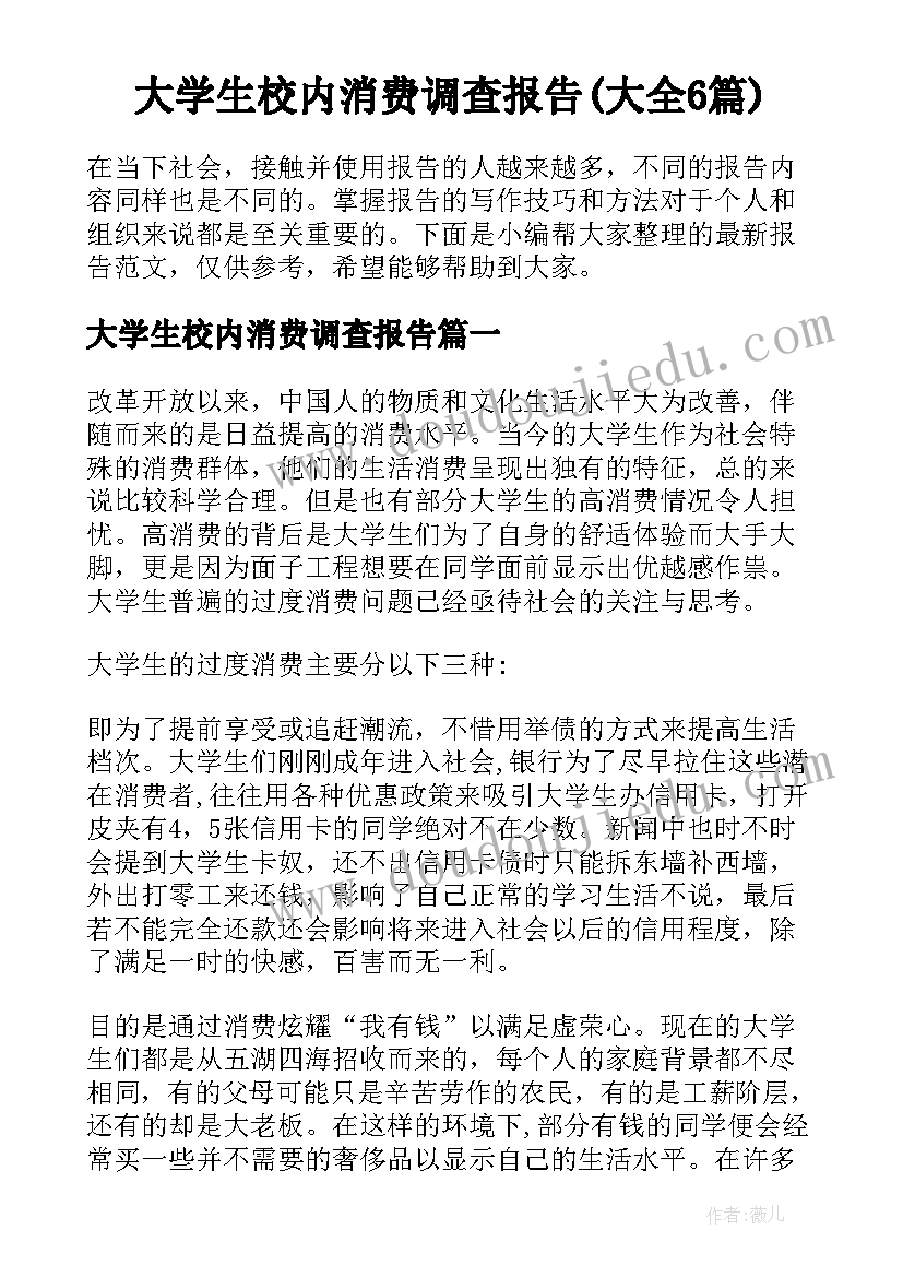 大学生校内消费调查报告(大全6篇)