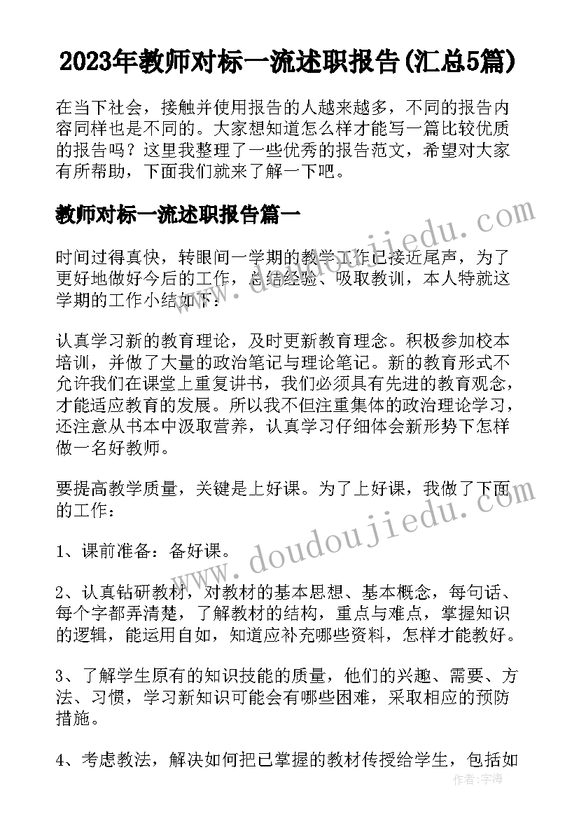 2023年教师对标一流述职报告(汇总5篇)