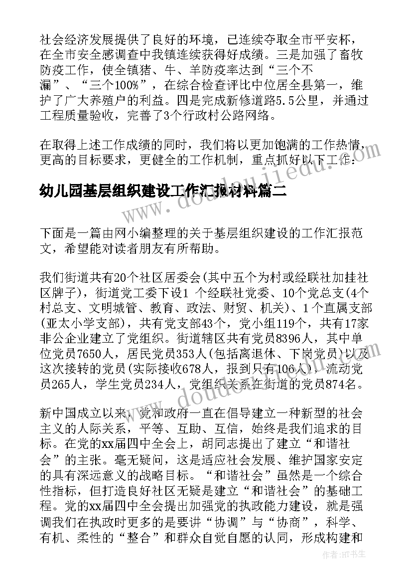 最新幼儿园基层组织建设工作汇报材料(优质5篇)