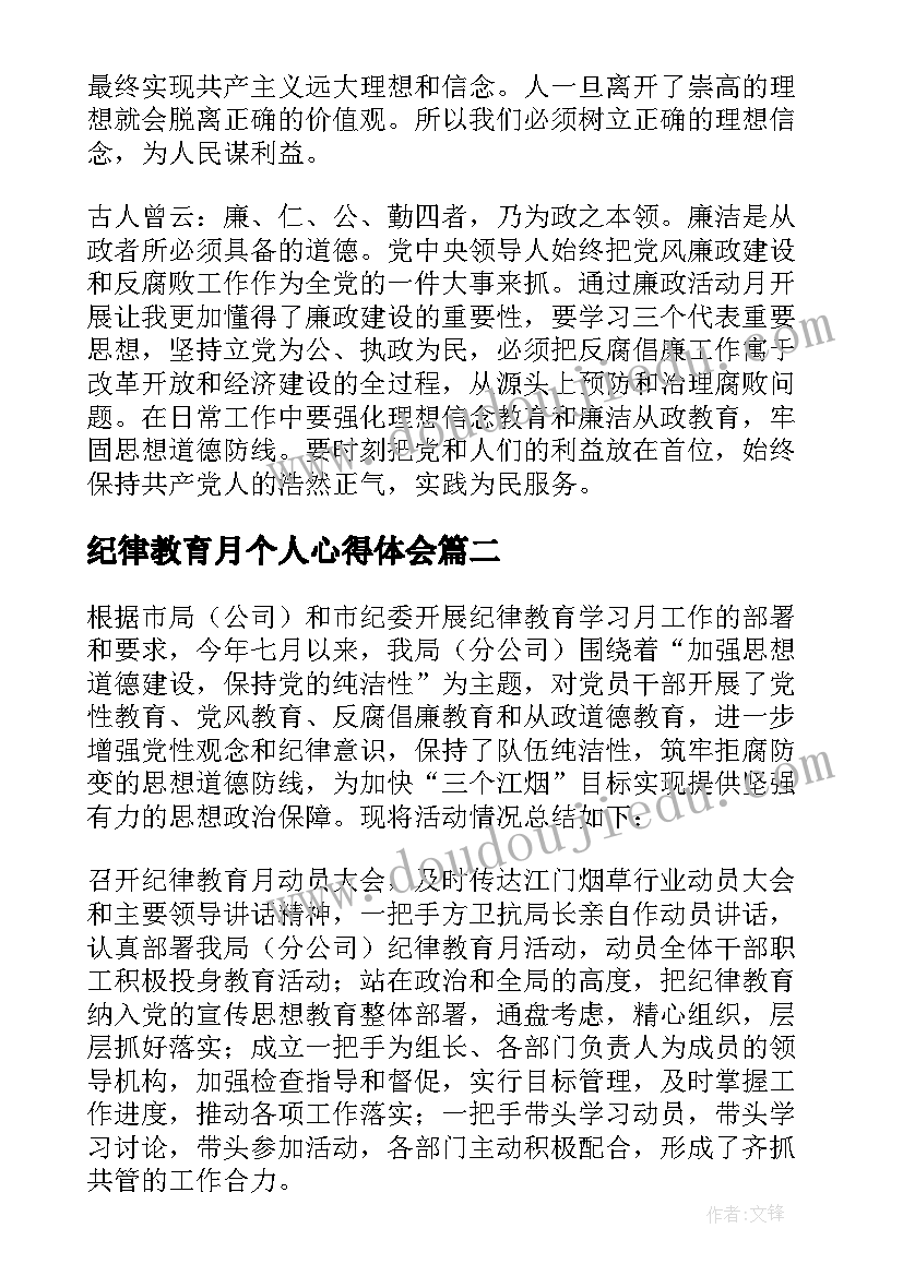 最新纪律教育月个人心得体会(优秀5篇)