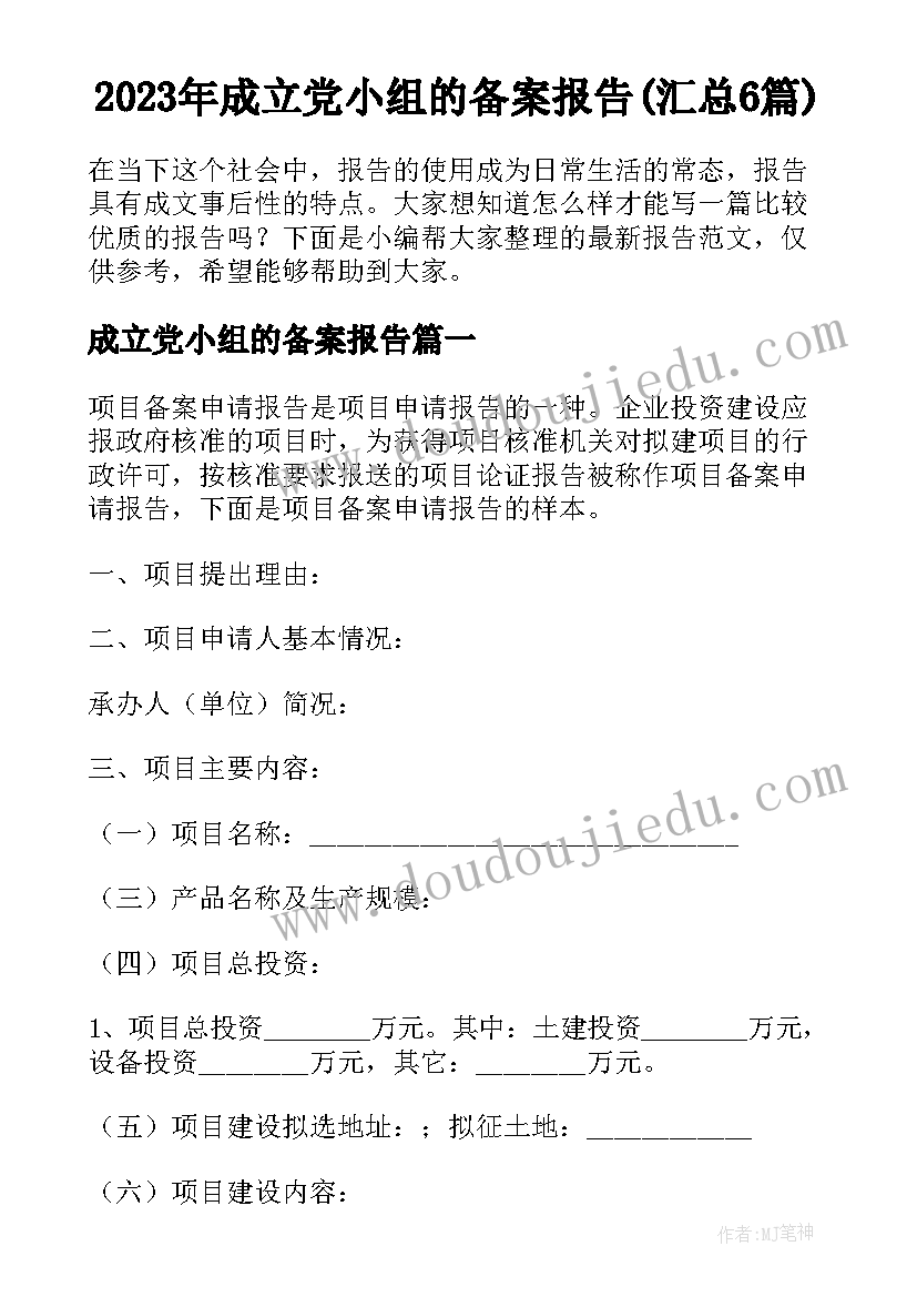 2023年成立党小组的备案报告(汇总6篇)