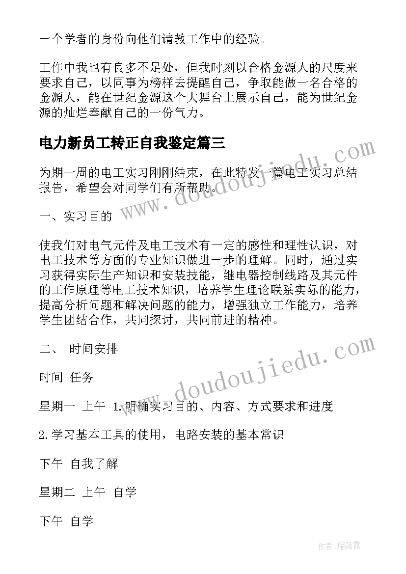 电力新员工转正自我鉴定 新员工转正工作总结(大全7篇)