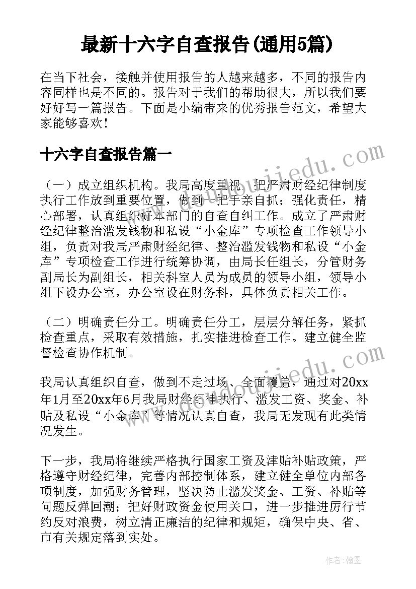 最新十六字自查报告(通用5篇)