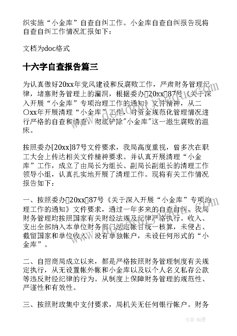 最新十六字自查报告(通用5篇)