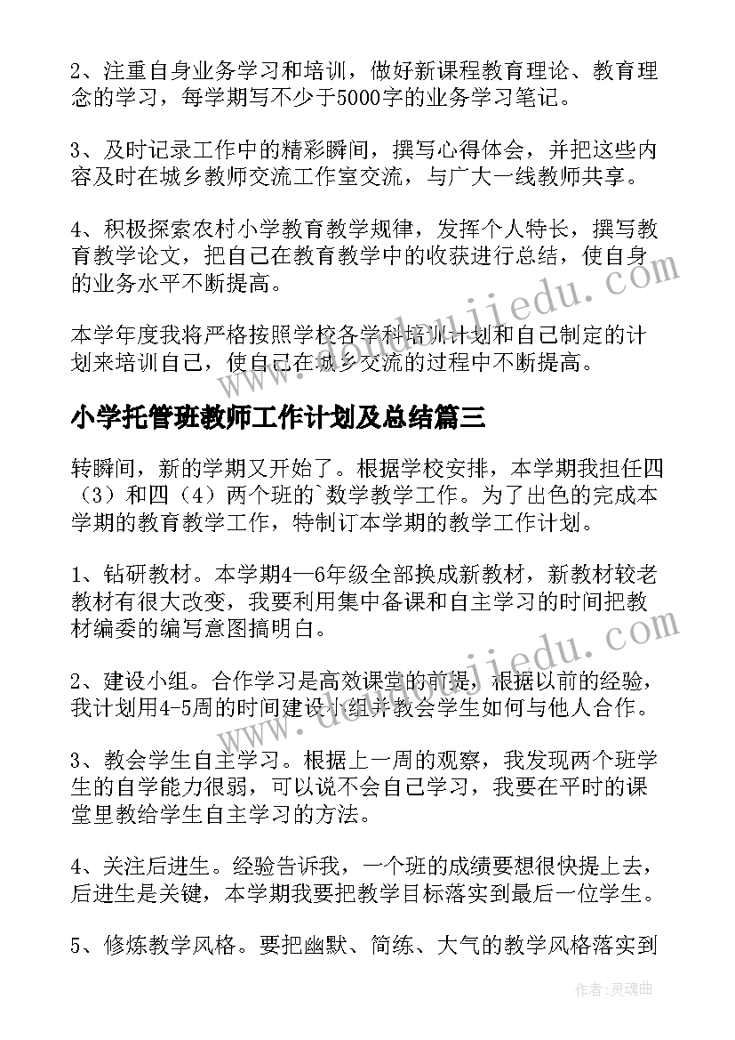 小学托管班教师工作计划及总结 小学教师工作计划(优质6篇)