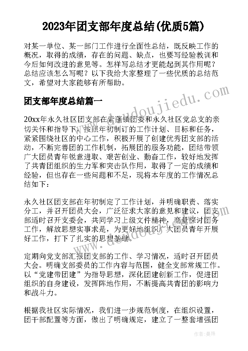 2023年团支部年度总结(优质5篇)