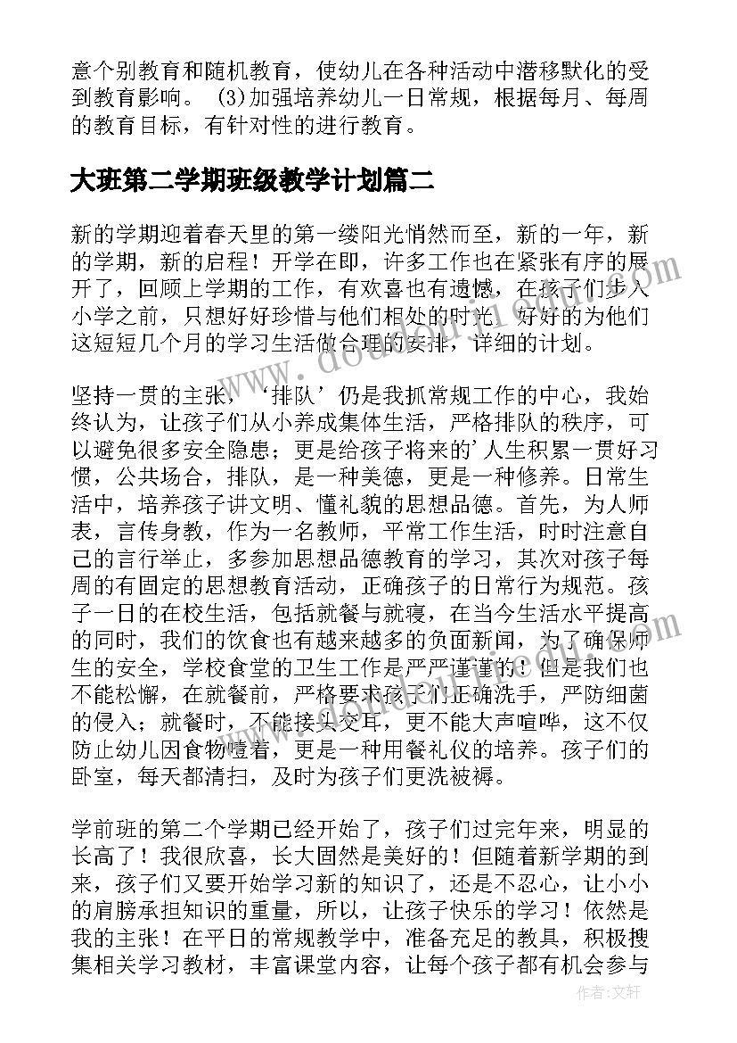 大班第二学期班级教学计划(优质5篇)