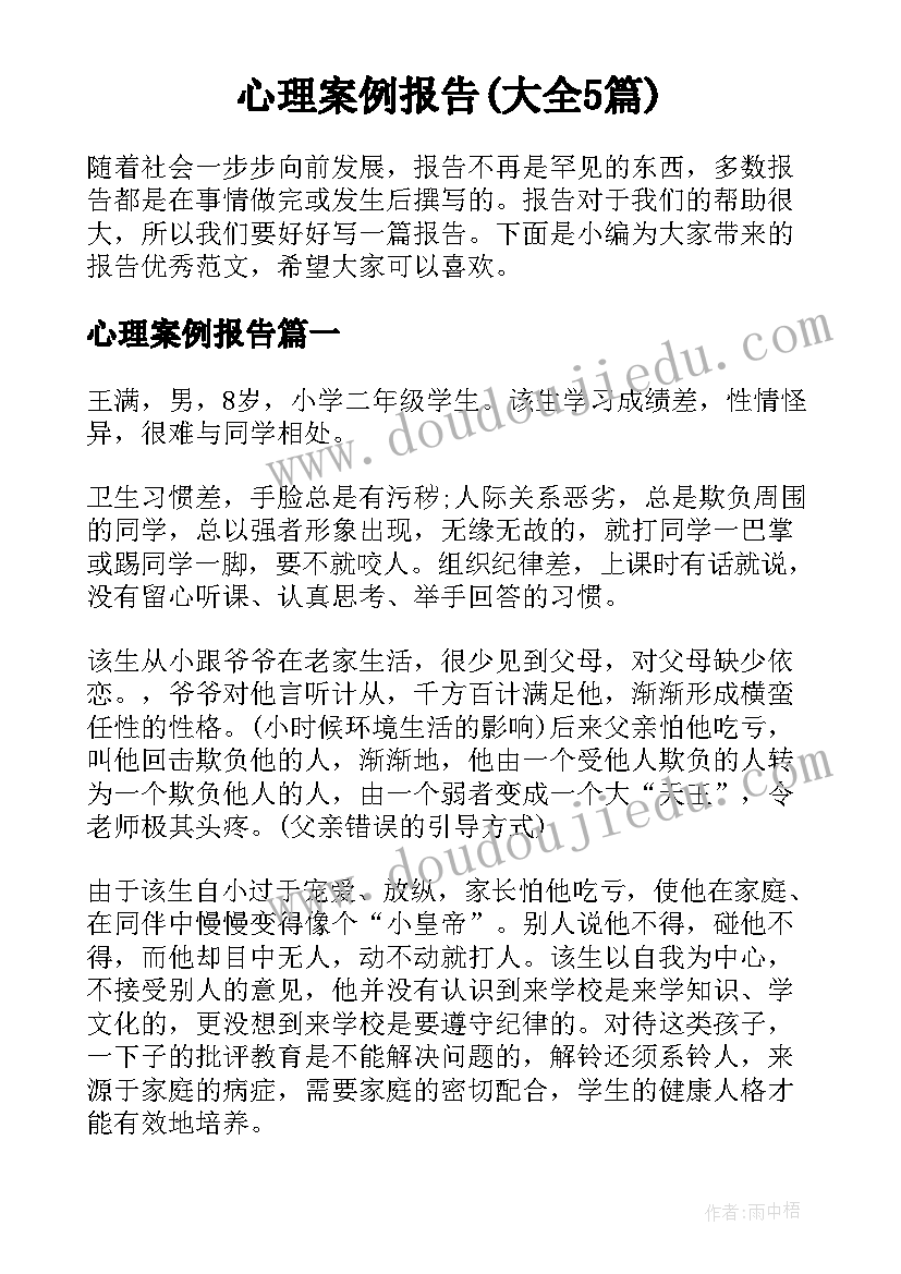 心理案例报告(大全5篇)