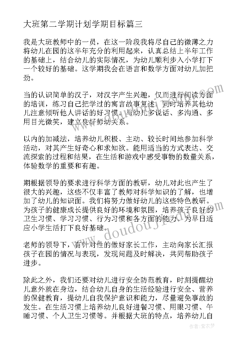 大班第二学期计划学期目标 大班个人计划第二学期(模板9篇)