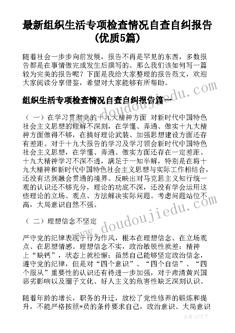 最新组织生活专项检查情况自查自纠报告(优质5篇)