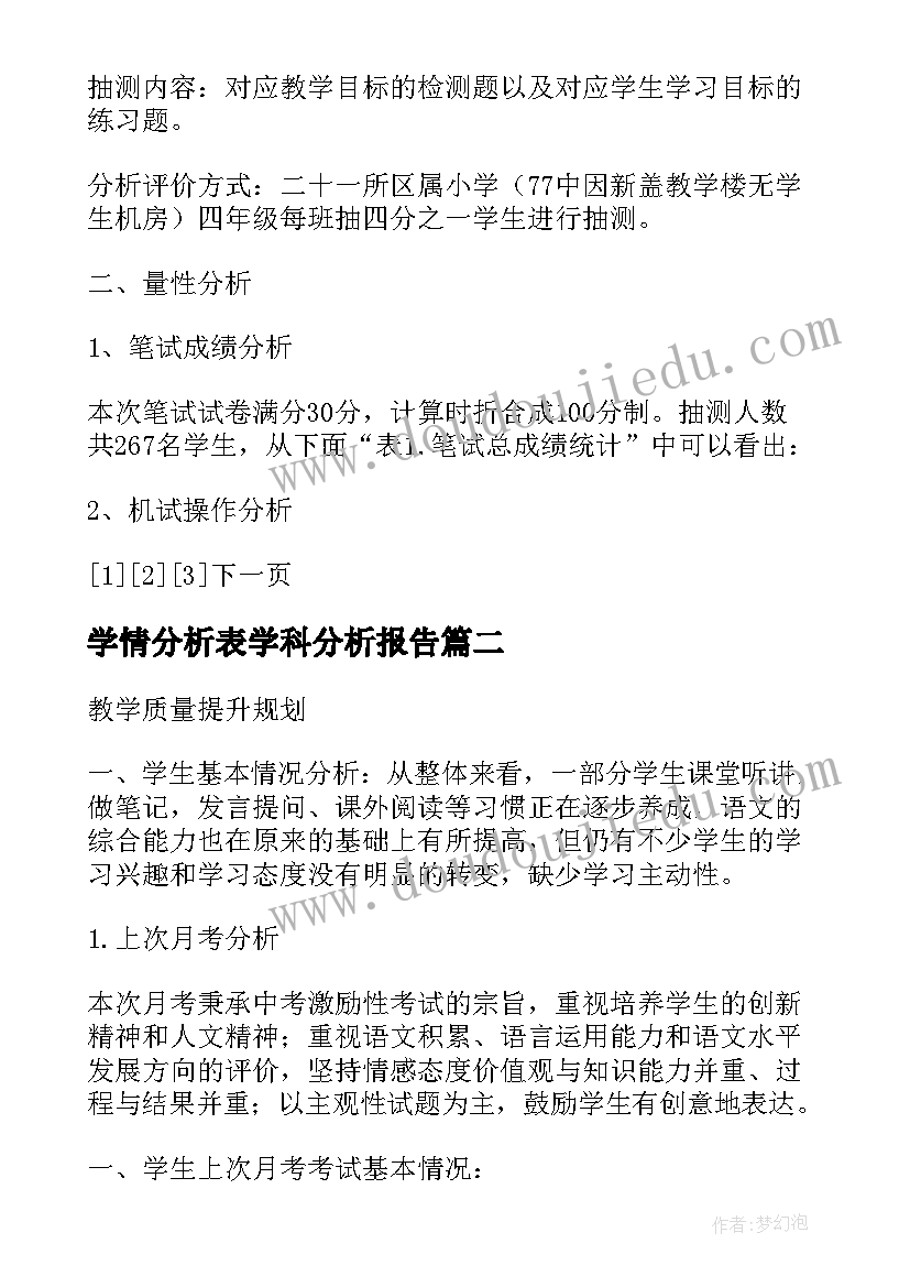 2023年学情分析表学科分析报告(通用8篇)