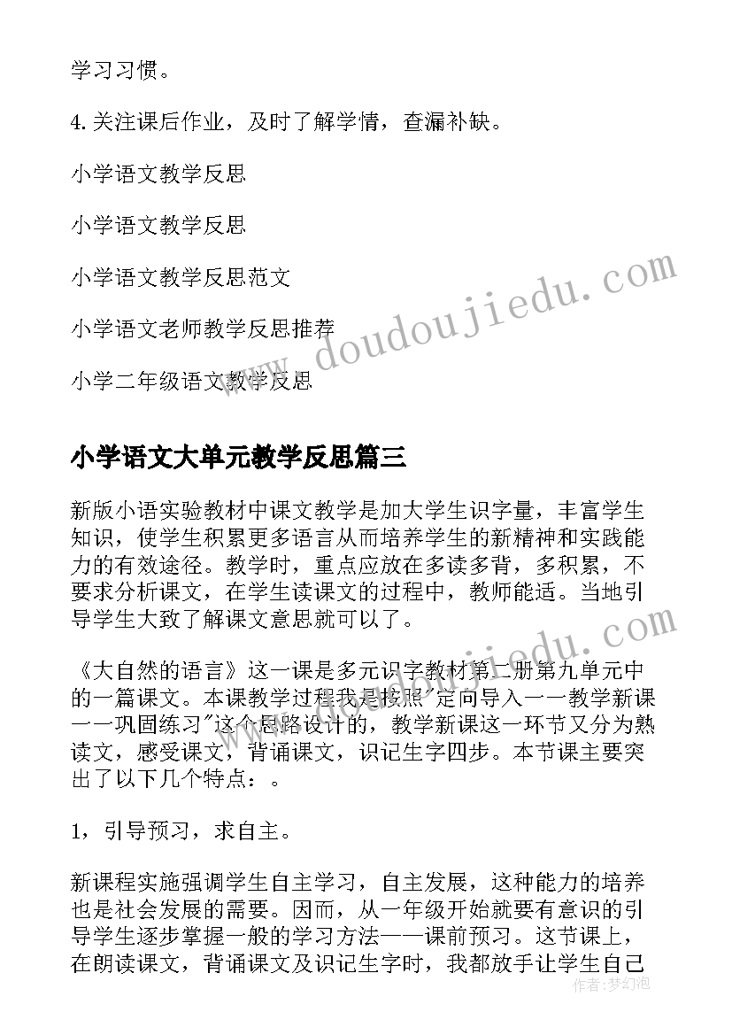 最新小学语文大单元教学反思 小学语文教学反思(模板10篇)