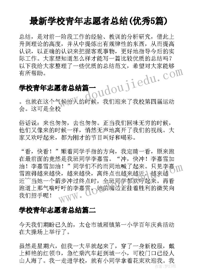 最新学校青年志愿者总结(优秀5篇)